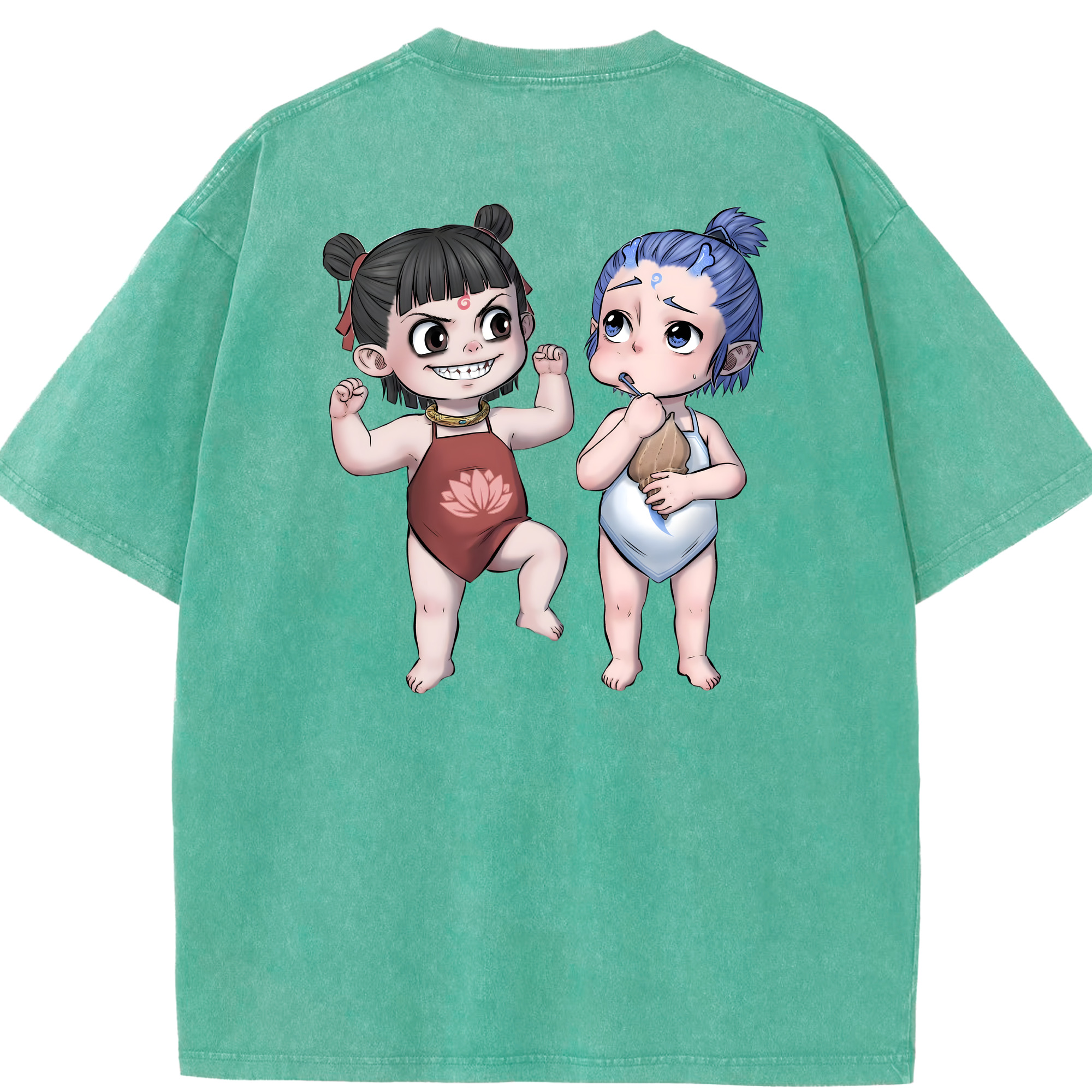（画像用） Ne Zha 2 ナタ 魔童の大暴れ 綿100% ヴィンテージ風 半袖Tシャツ（背面プリント）
